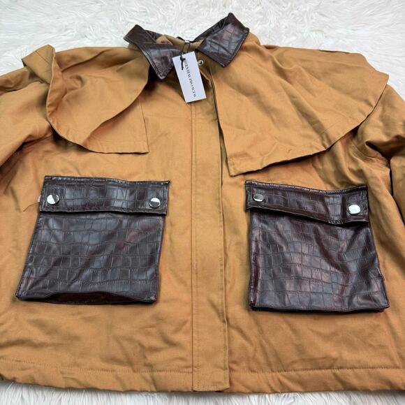 We Wore What Women's Cocoon Barn Jacket Khaki /Dark Brown Size L NWT French Girl - Picture 8 of 13